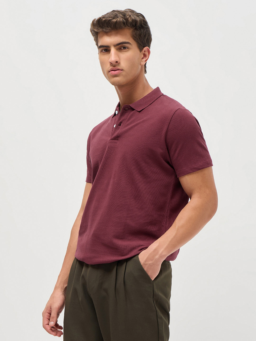 Men's Maroon Solid Regular Fit Half Sleeve Cotton Polo T-Shirt