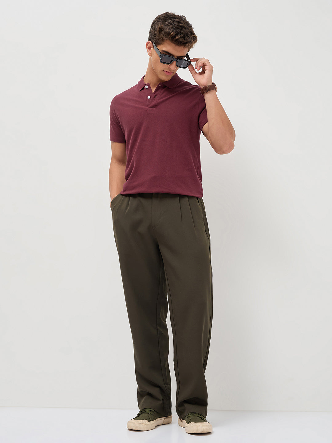 Men's Maroon Solid Regular Fit Half Sleeve Cotton Polo T-Shirt