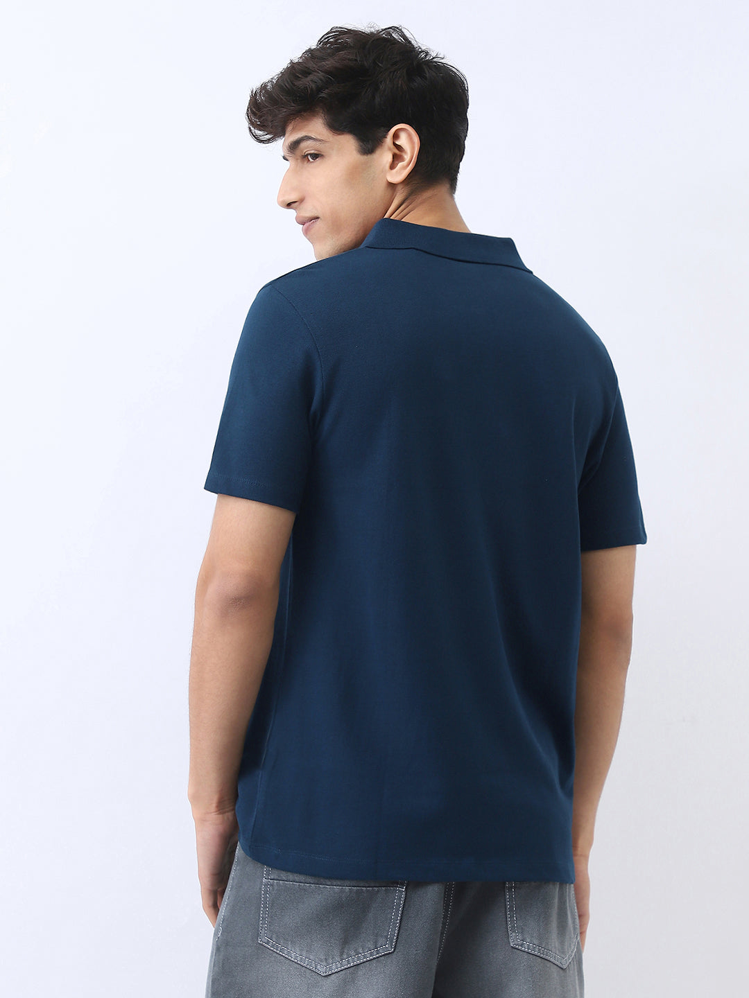 Men's Navy Solid Regular Fit Half Sleeve Cotton Polo T-Shirt