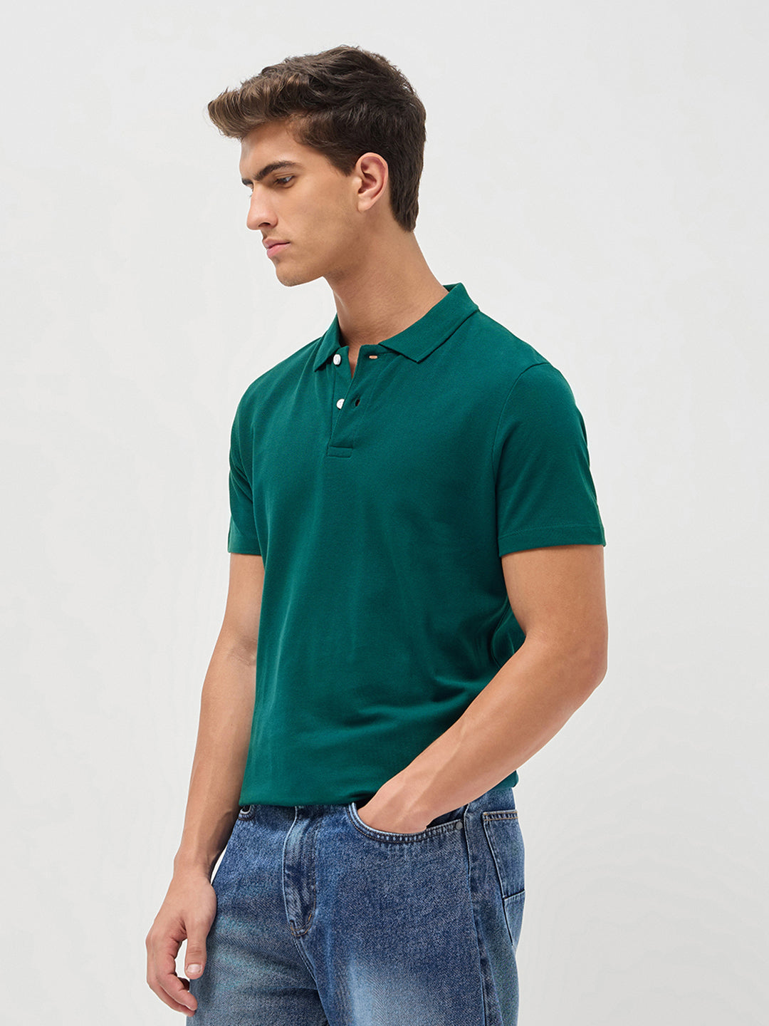 Men's Teal Green Solid Regular Fit Half Sleeve Cotton Polo T-Shirt