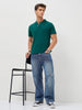 Men's Teal Green Solid Regular Fit Half Sleeve Cotton Polo T-Shirt