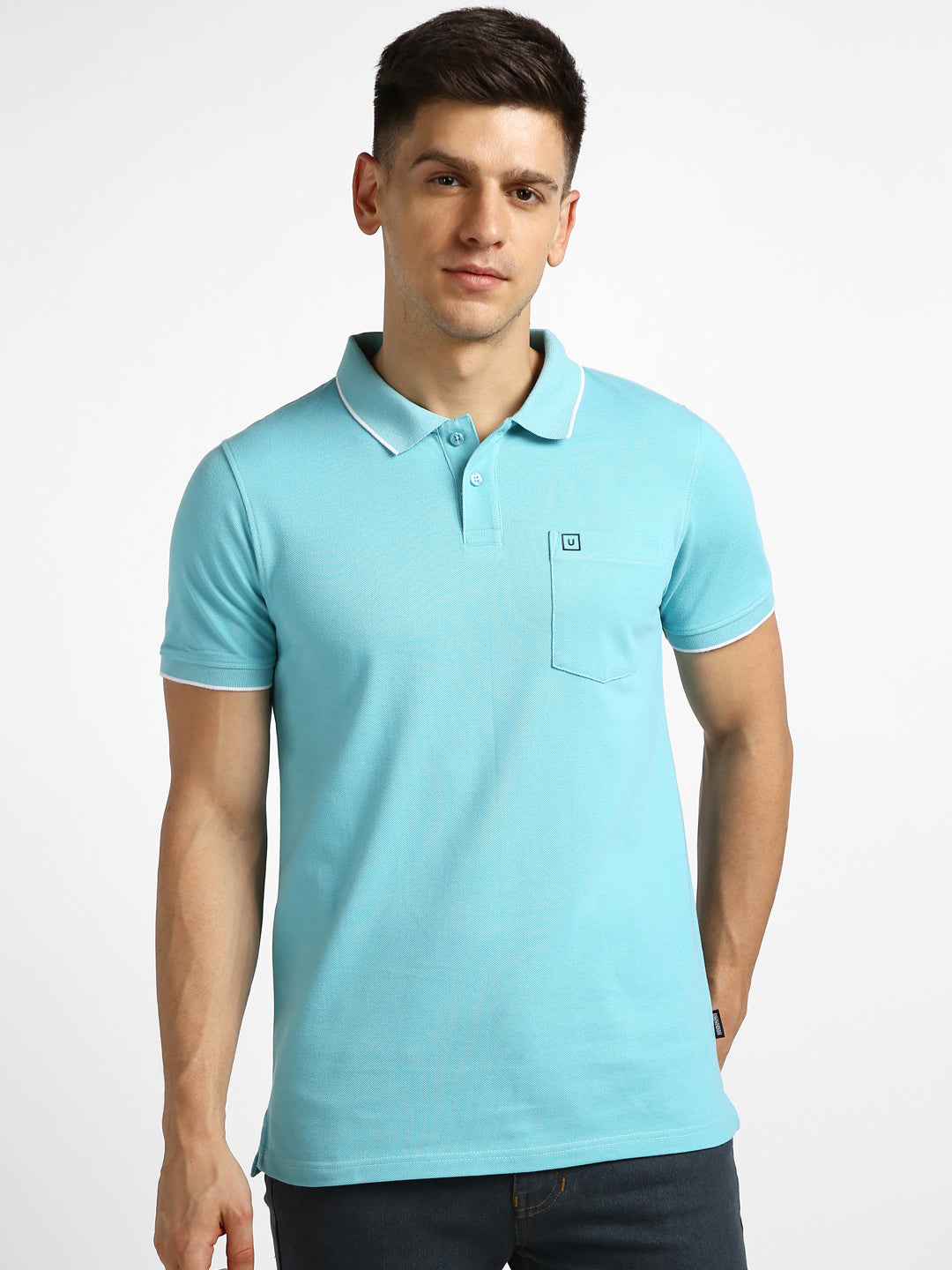 Urbano Fashion Men's Blue Solid Slim Fit Half Sleeve Cotton Polo T-Shirt