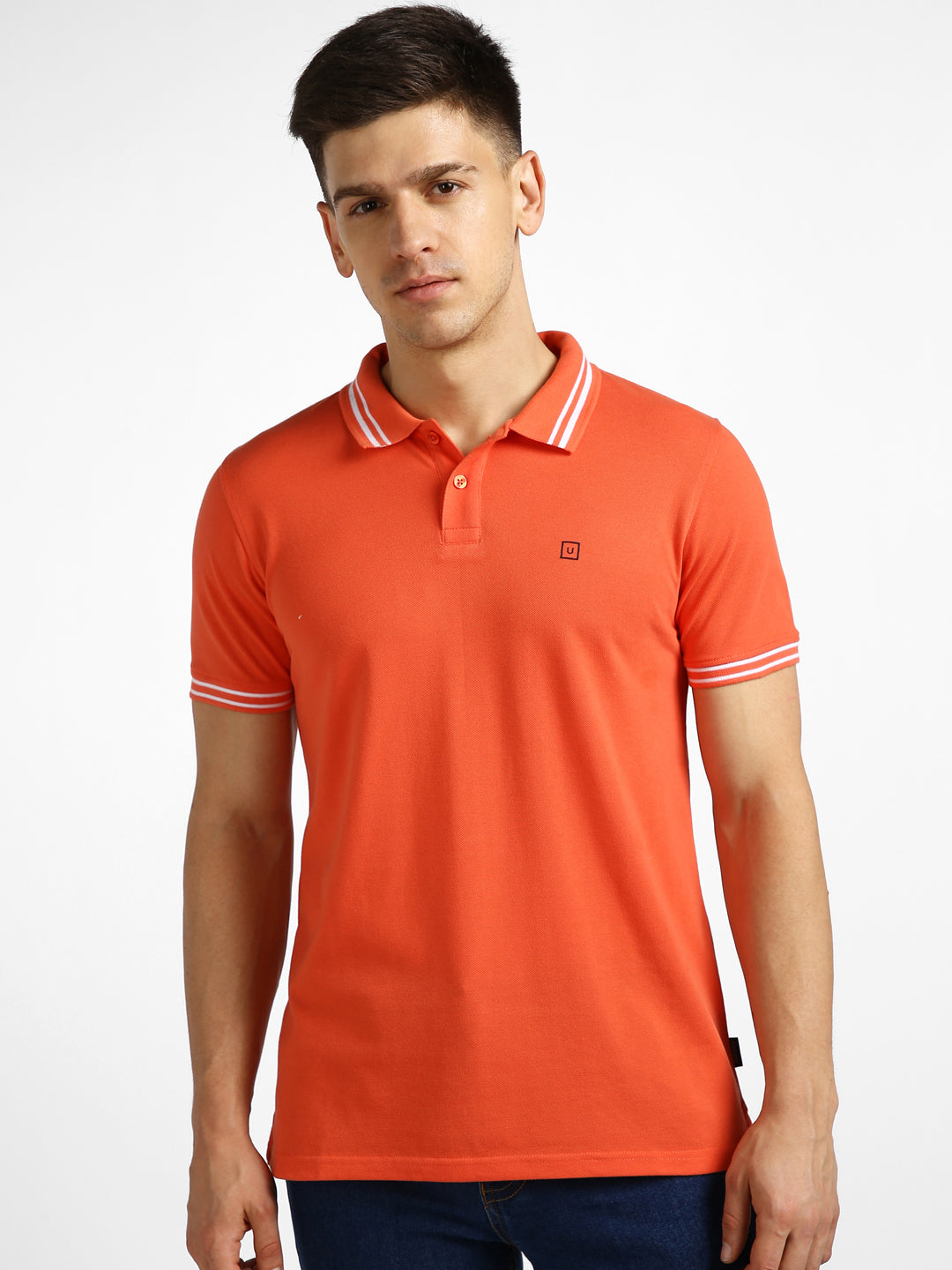 Urbano Fashion Men's Orange Solid Slim Fit Half Sleeve Cotton Polo T-Shirt