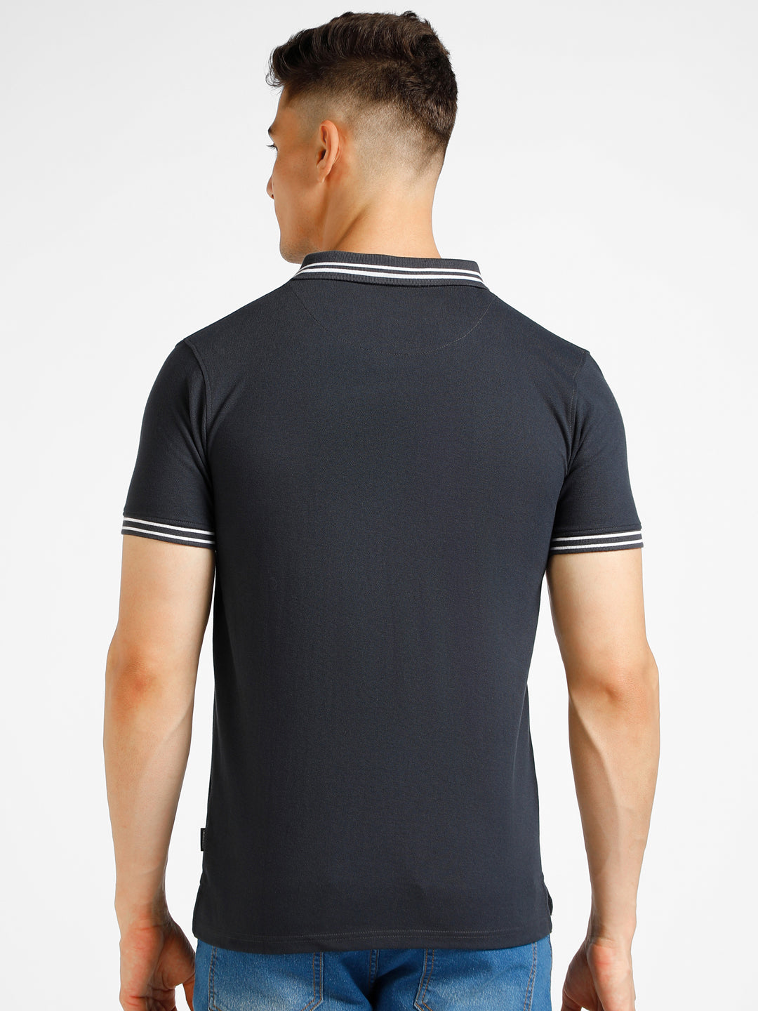 Urbano Fashion Men's Grey Solid Slim Fit Half Sleeve Cotton Polo T-Shirt