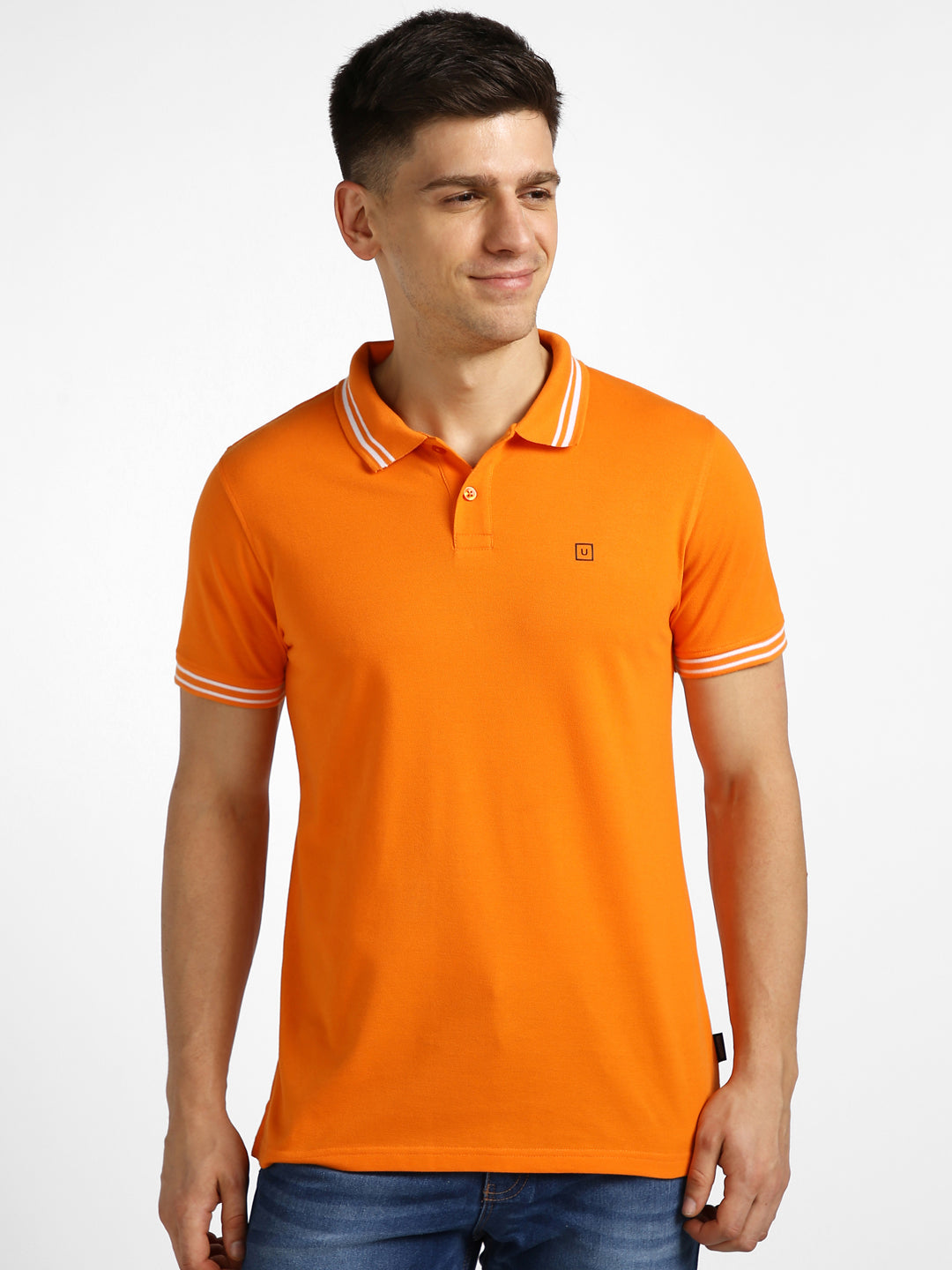 Urbano Fashion Men's Orange Solid Slim Fit Half Sleeve Cotton Polo T-Shirt