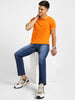 Urbano Fashion Men's Orange Solid Slim Fit Half Sleeve Cotton Polo T-Shirt