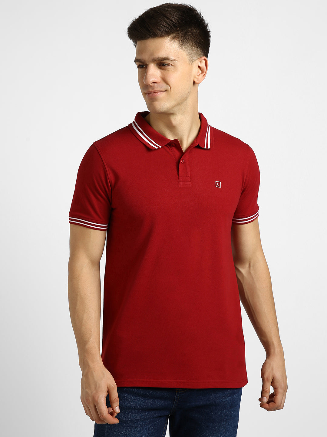 Urbano Fashion Men's Red Solid Slim Fit Half Sleeve Cotton Polo T-Shirt