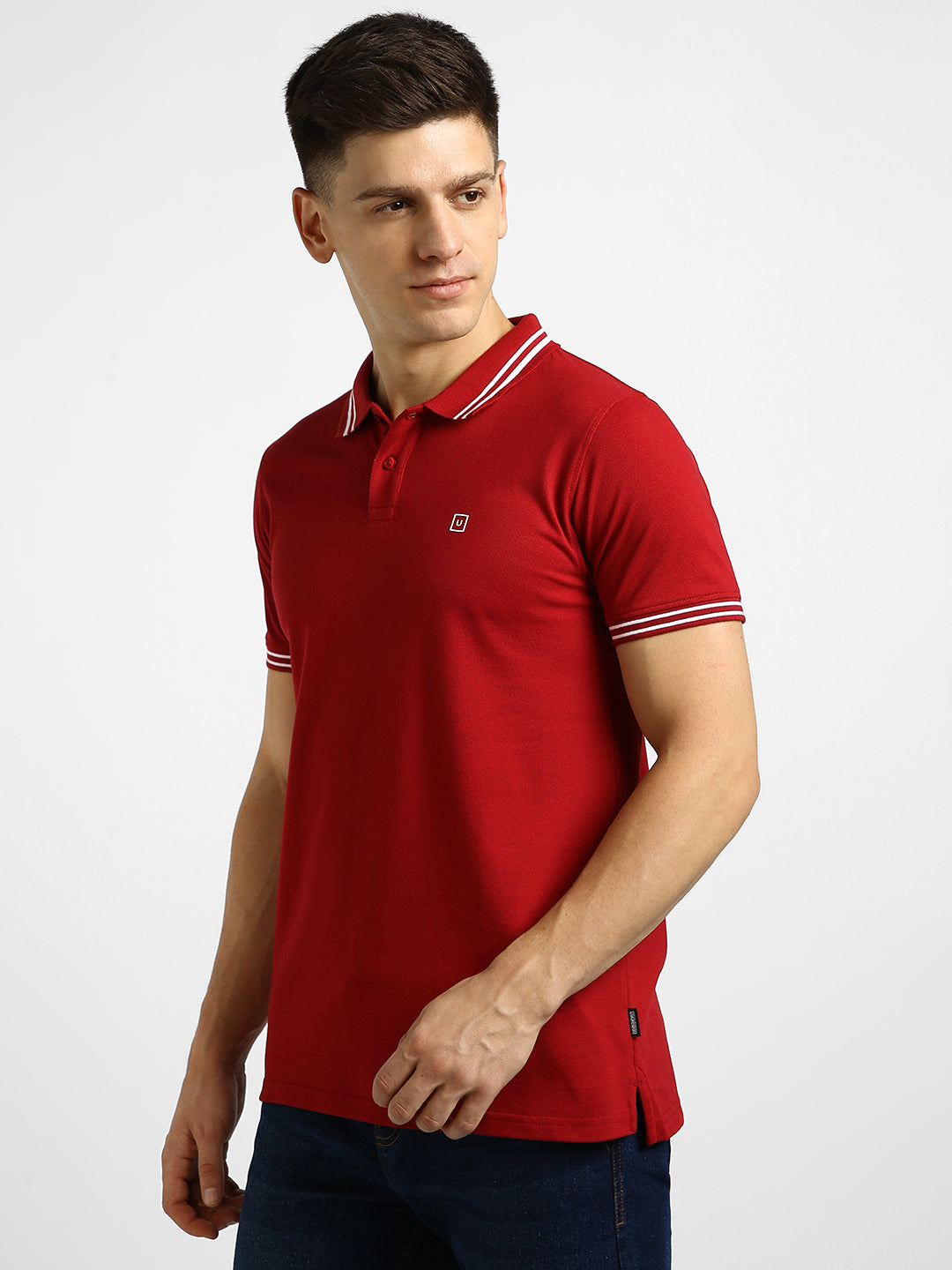 Men's Red Solid Slim Fit Half Sleeve Cotton Polo T-Shirt