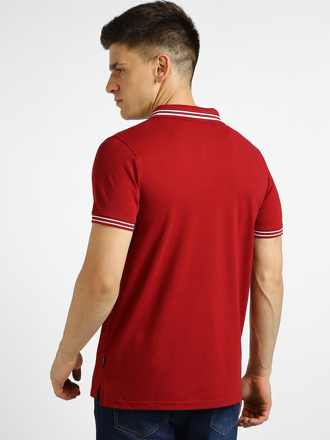 Men's Red Solid Slim Fit Half Sleeve Cotton Polo T-Shirt