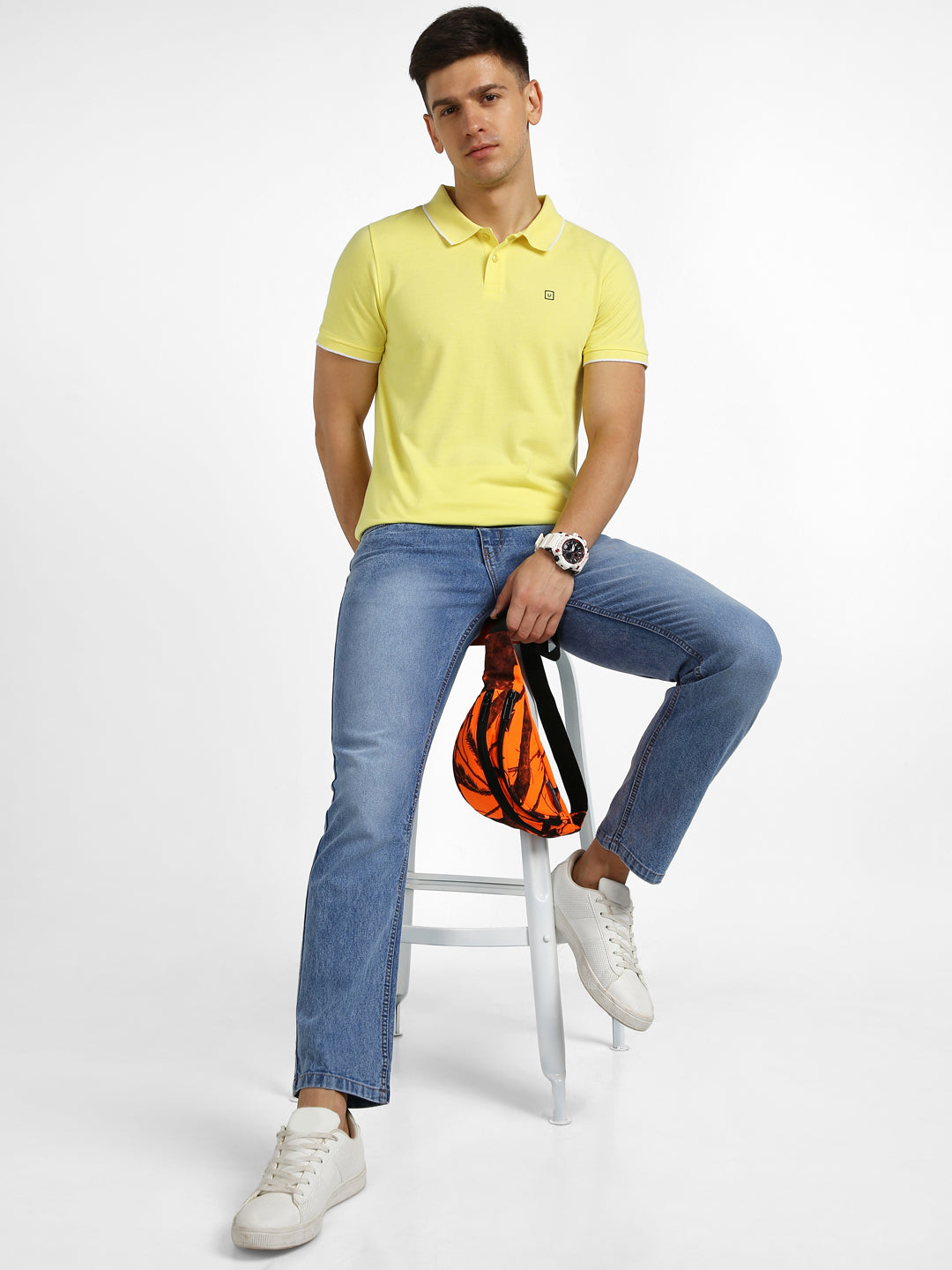 Urbano Fashion Men's Yellow Solid Slim Fit Half Sleeve Cotton Polo T-Shirt