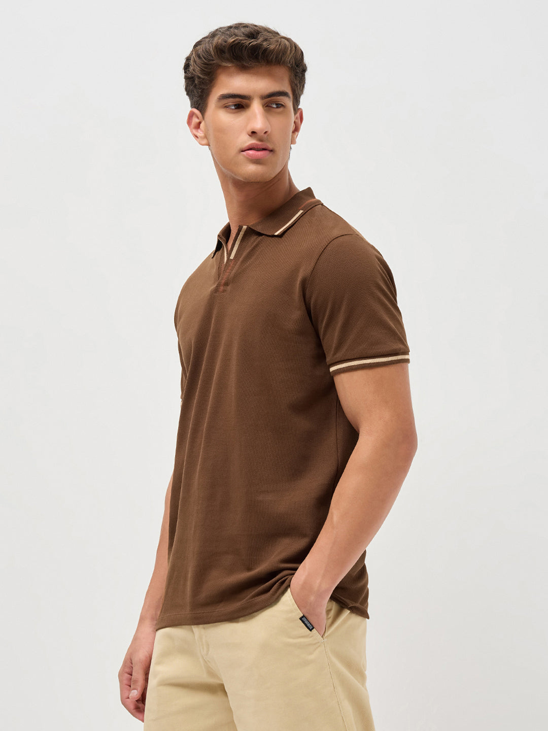 Men's Dark Brown Solid Regular Fit Half Sleeve Cotton Polo T-Shirt