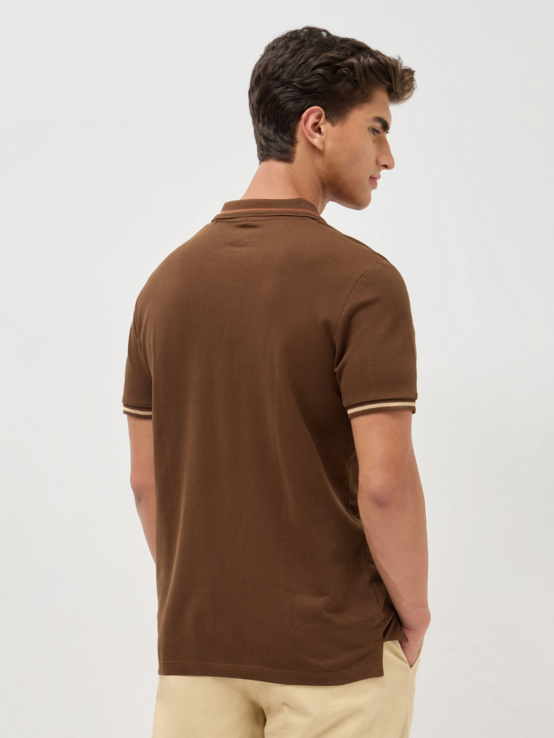 Men's Dark Brown Solid Regular Fit Half Sleeve Cotton Polo T-Shirt