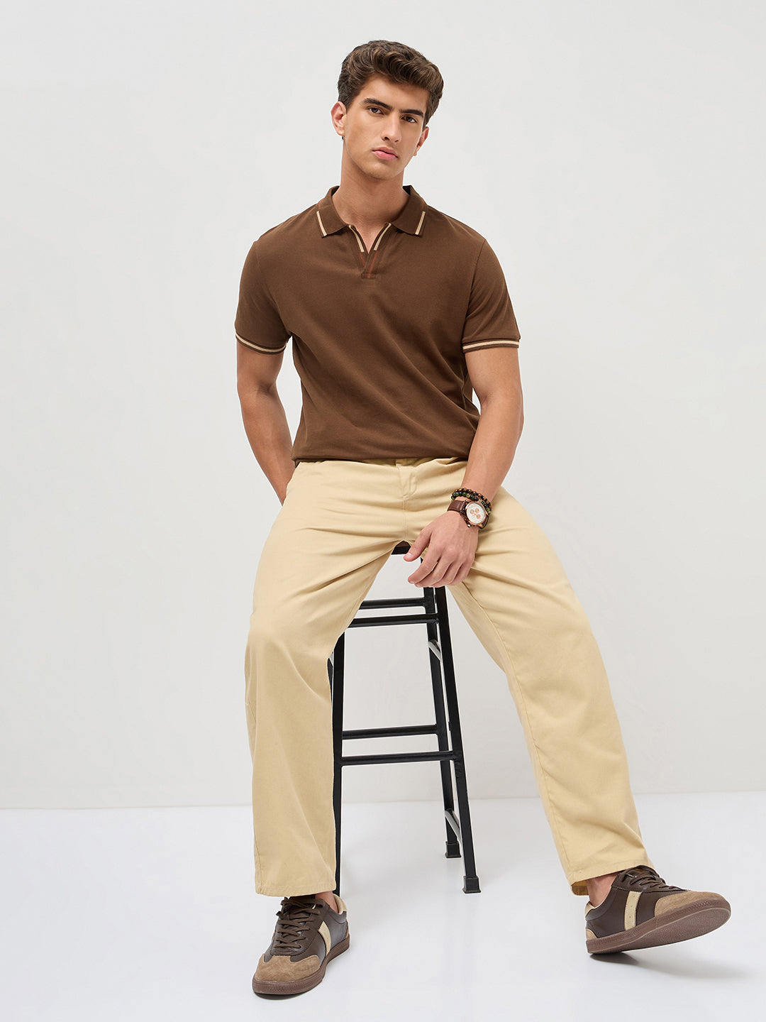 Men's Dark Brown Solid Regular Fit Half Sleeve Cotton Polo T-Shirt
