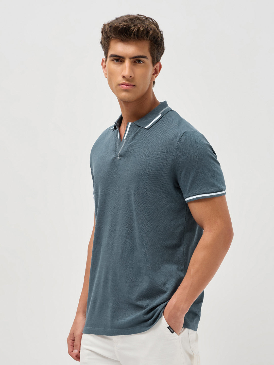 Men's Dark Grey Solid Regular Fit Half Sleeve Cotton Polo T-Shirt