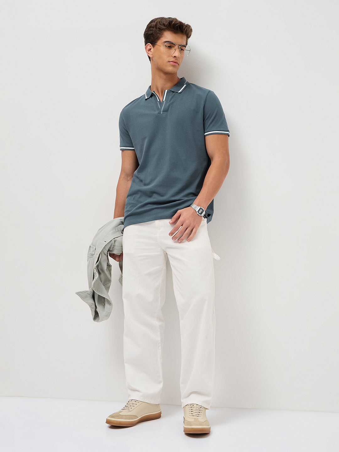 Men's Dark Grey Solid Regular Fit Half Sleeve Cotton Polo T-Shirt