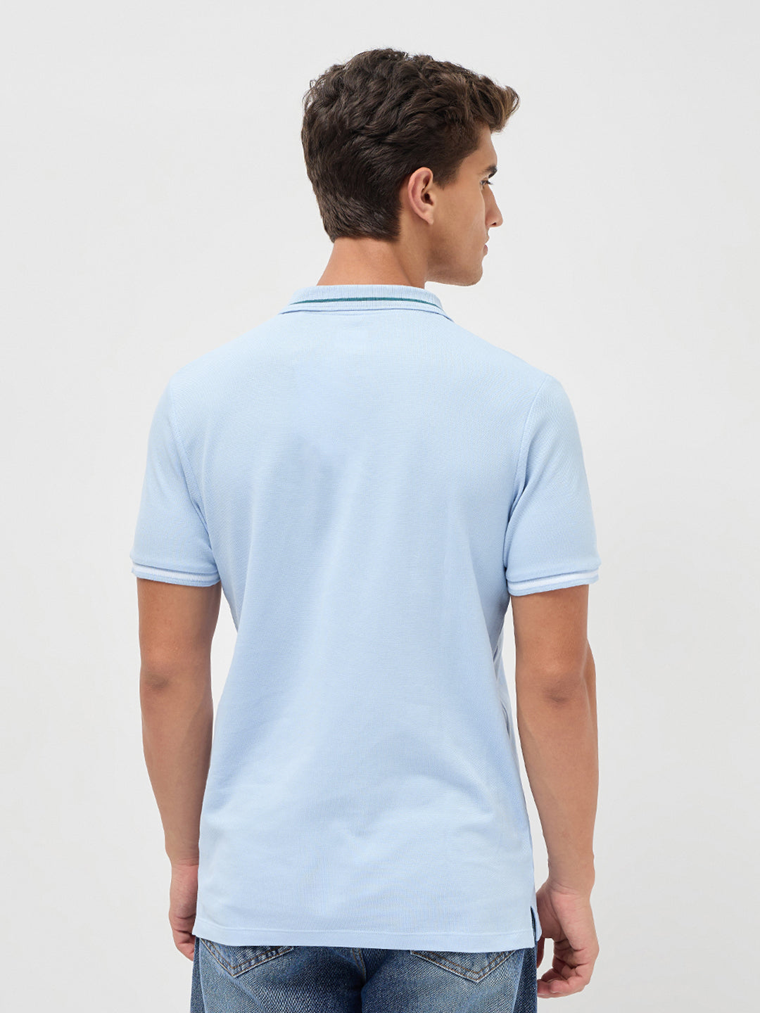 Men's Light Sky Blue Solid Regular Fit Half Sleeve Cotton Polo T-Shirt
