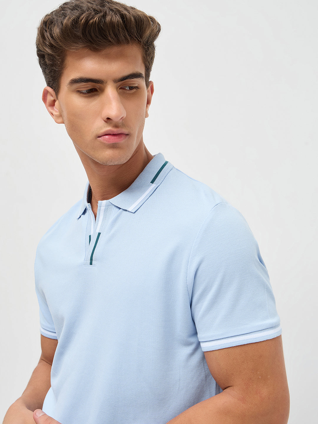 Men's Light Sky Blue Solid Regular Fit Half Sleeve Cotton Polo T-Shirt