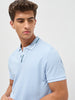 Men's Light Sky Blue Solid Regular Fit Half Sleeve Cotton Polo T-Shirt