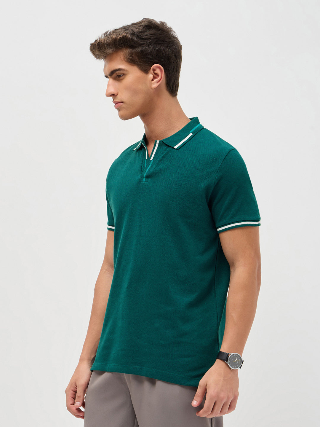 Men's Teal Green Solid Regular Fit Half Sleeve Cotton Polo T-Shirt
