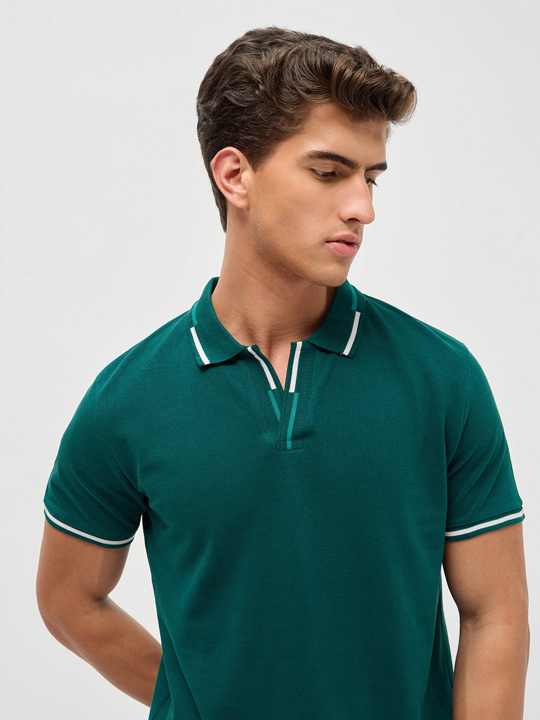 Men's Teal Green Solid Regular Fit Half Sleeve Cotton Polo T-Shirt