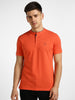 Men's Orange Solid Slim Fit Half Sleeve Cotton Polo T-Shirt with Mandarin Collar