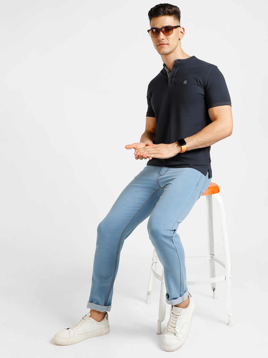 Urbano Fashion Men's Grey Solid Slim Fit Half Sleeve Cotton Polo T-Shirtwith Mandarin Collar