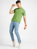 Urbano Fashion Men's Green Solid Slim Fit Half Sleeve Cotton Polo T-Shirt with Mandarin Collar