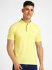 Men's Yellow Solid Slim Fit Half Sleeve Cotton Polo T-Shirt with Mandarin Collar