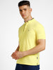 Men's Yellow Solid Slim Fit Half Sleeve Cotton Polo T-Shirt with Mandarin Collar