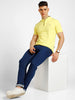 Men's Yellow Solid Slim Fit Half Sleeve Cotton Polo T-Shirt with Mandarin Collar