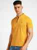 Men's Yellow Solid Slim Fit Half Sleeve Cotton Polo T-Shirt with Mandarin Collar