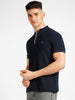 Men's Blue Solid Slim Fit Half Sleeve Cotton Polo T-Shirt with Mandarin Collar