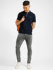 Urbano Fashion Men's Blue Solid Slim Fit Half Sleeve Cotton Polo T-Shirtwith Mandarin Collar