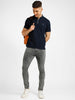 Men's Blue Solid Slim Fit Half Sleeve Cotton Polo T-Shirt with Mandarin Collar