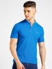 Urbano Fashion Men's Blue Solid Slim Fit Half Sleeve Cotton Polo T-Shirtwith Mandarin Collar