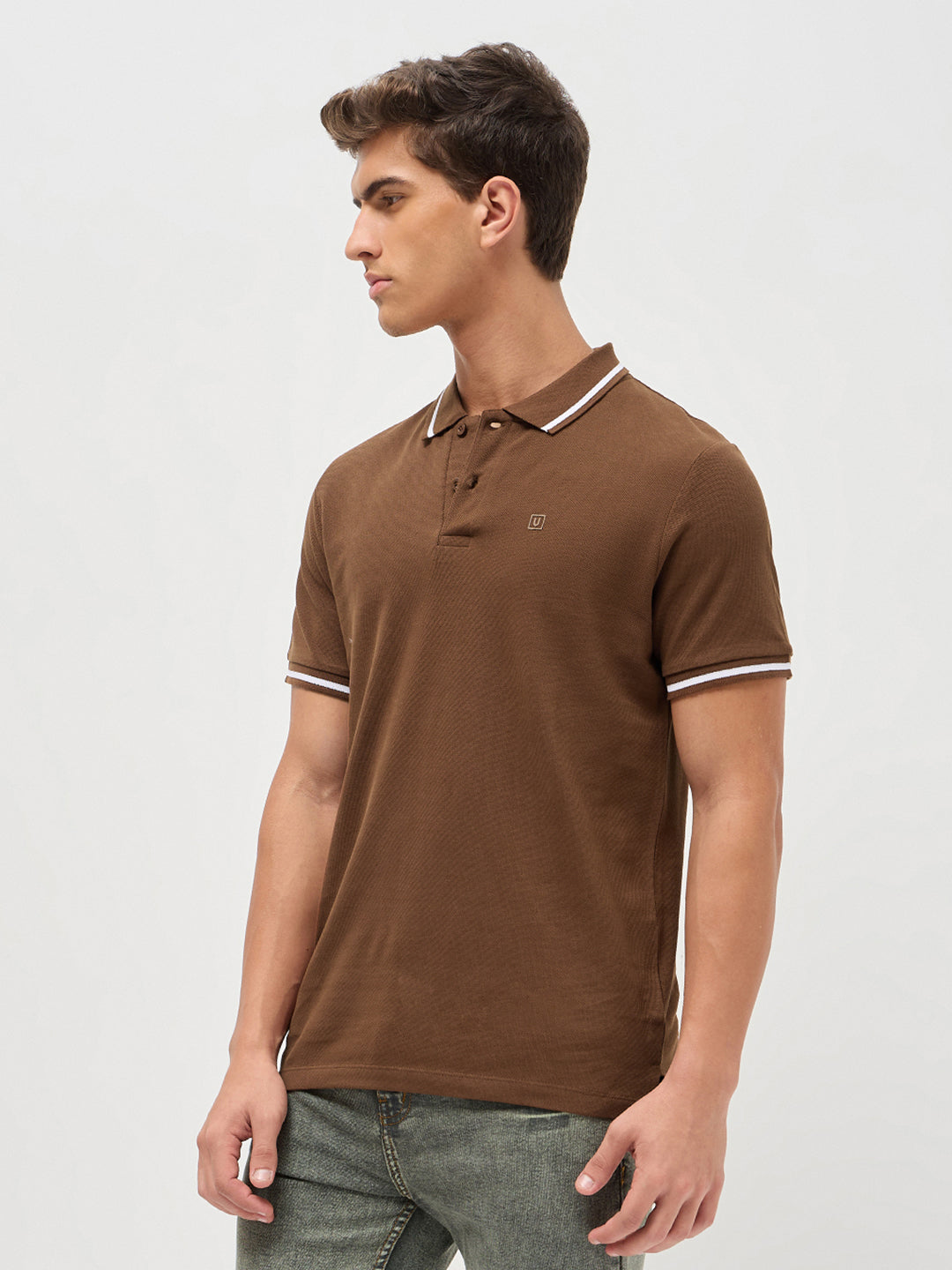Men's Dark Brown Solid Regular Fit Half Sleeve Cotton Polo T-Shirt