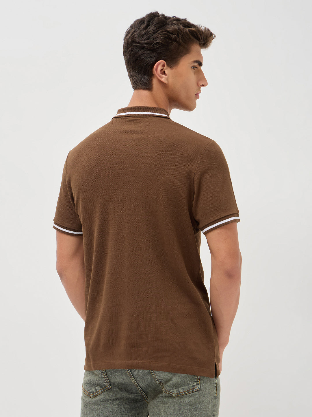 Men's Dark Brown Solid Regular Fit Half Sleeve Cotton Polo T-Shirt