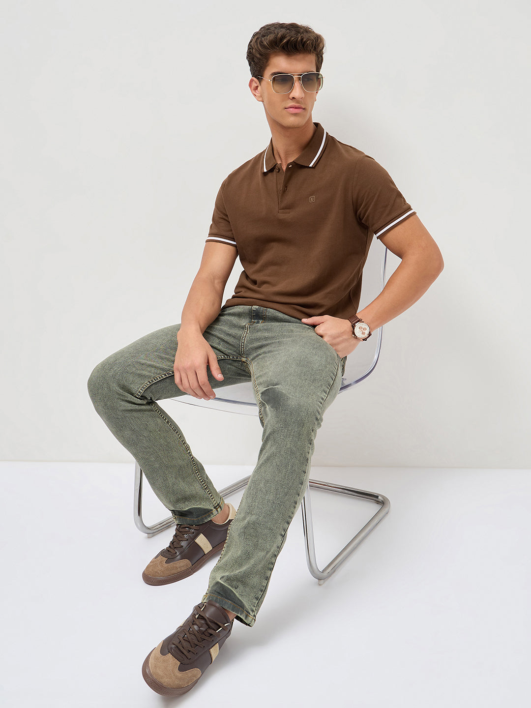 Men's Dark Brown Solid Regular Fit Half Sleeve Cotton Polo T-Shirt