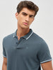 Men's Dark Grey Solid Regular Fit Half Sleeve Cotton Polo T-Shirt