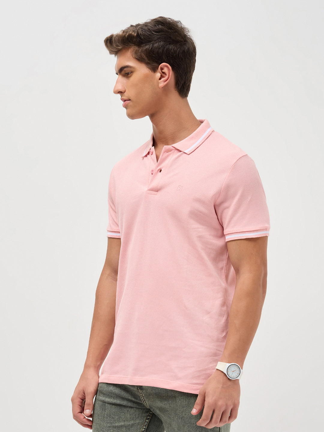 Men's Dusty Pink Solid Regular Fit Half Sleeve Cotton Polo T-Shirt