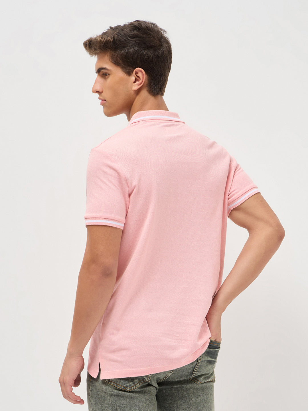 Men's Dusty Pink Solid Regular Fit Half Sleeve Cotton Polo T-Shirt