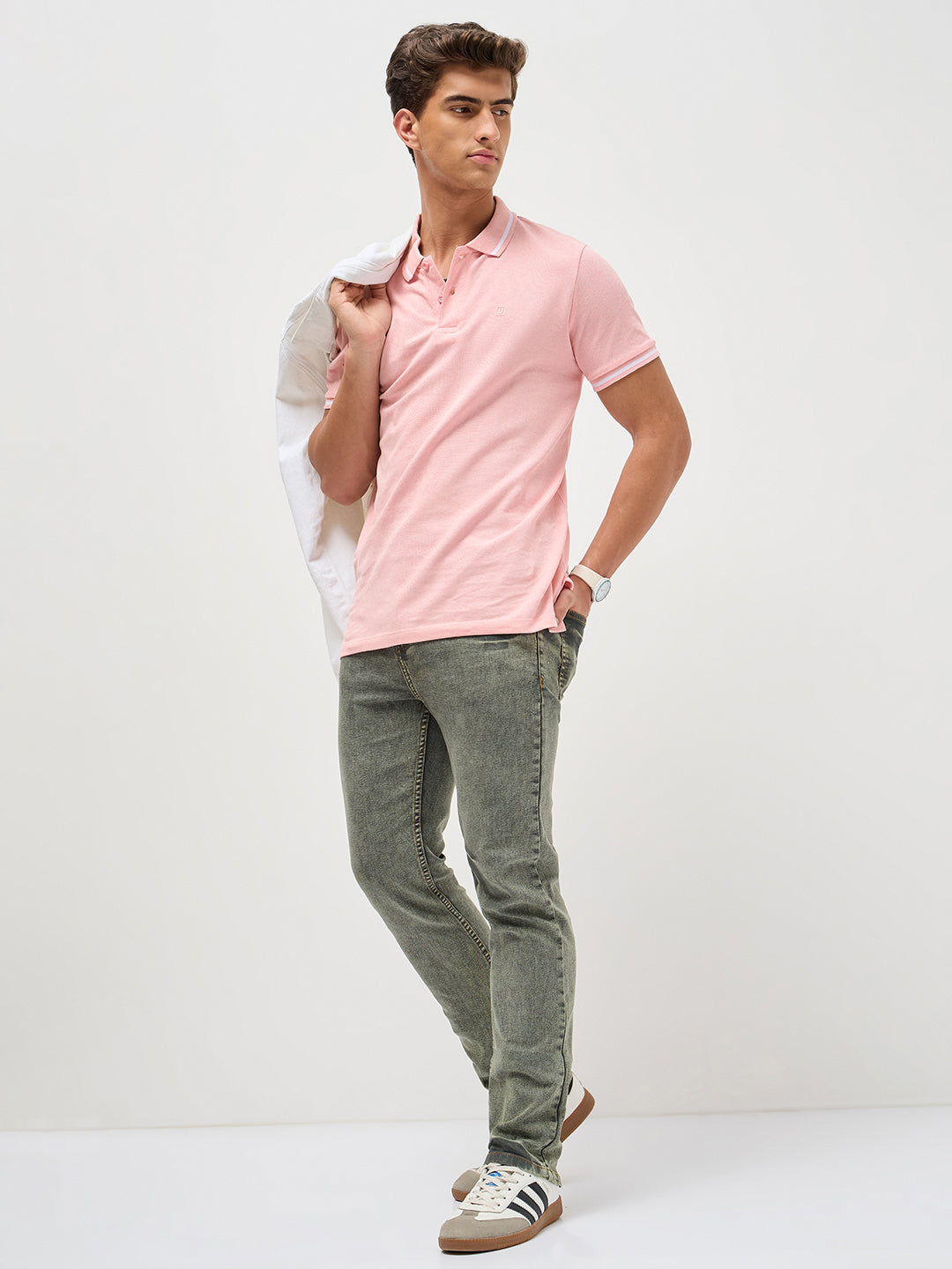 Men's Dusty Pink Solid Regular Fit Half Sleeve Cotton Polo T-Shirt