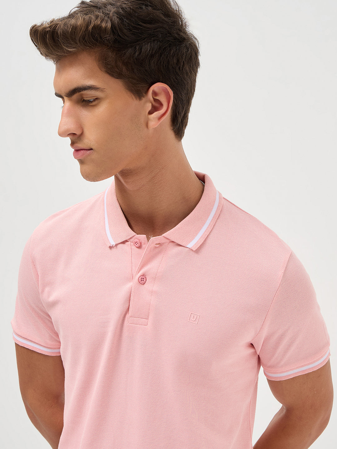 Men's Dusty Pink Solid Regular Fit Half Sleeve Cotton Polo T-Shirt