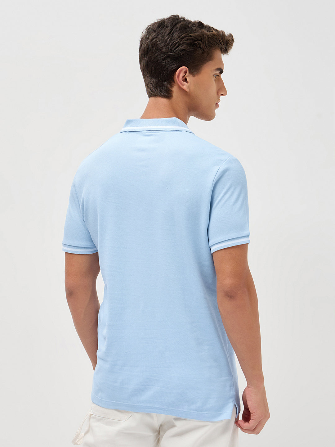 Men's Light Sky Blue Solid Regular Fit Half Sleeve Cotton Polo T-Shirt