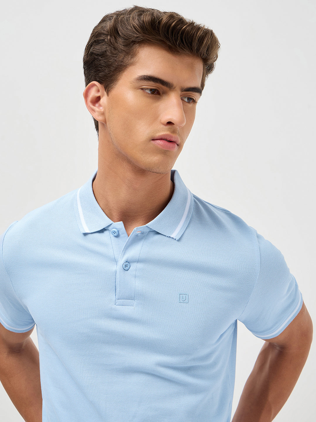 Men's Light Sky Blue Solid Regular Fit Half Sleeve Cotton Polo T-Shirt