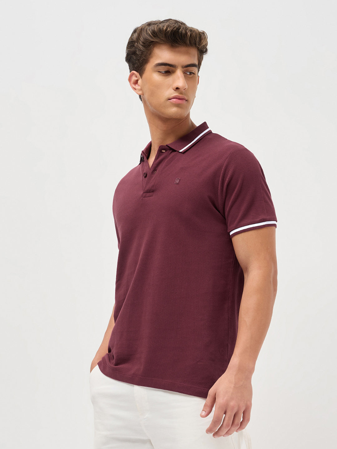 Men's Maroon Solid Regular Fit Half Sleeve Cotton Polo T-Shirt