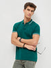 Men's Teal Green Solid Regular Fit Half Sleeve Cotton Polo T-Shirt