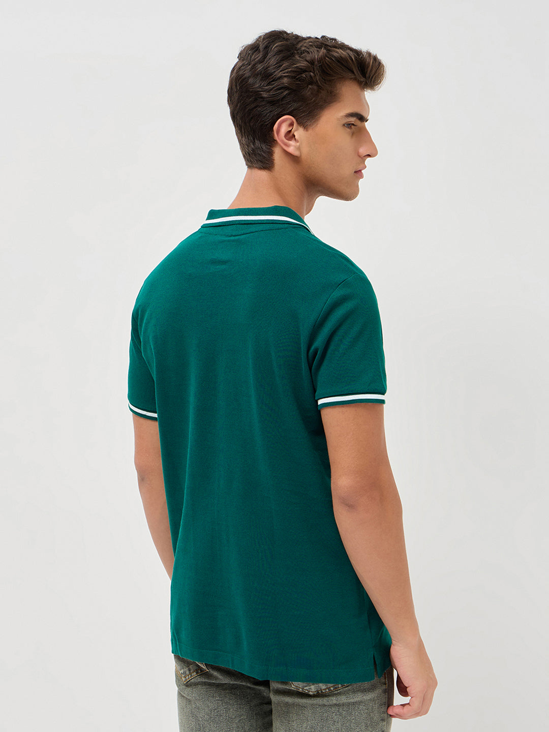 Men's Teal Green Solid Regular Fit Half Sleeve Cotton Polo T-Shirt