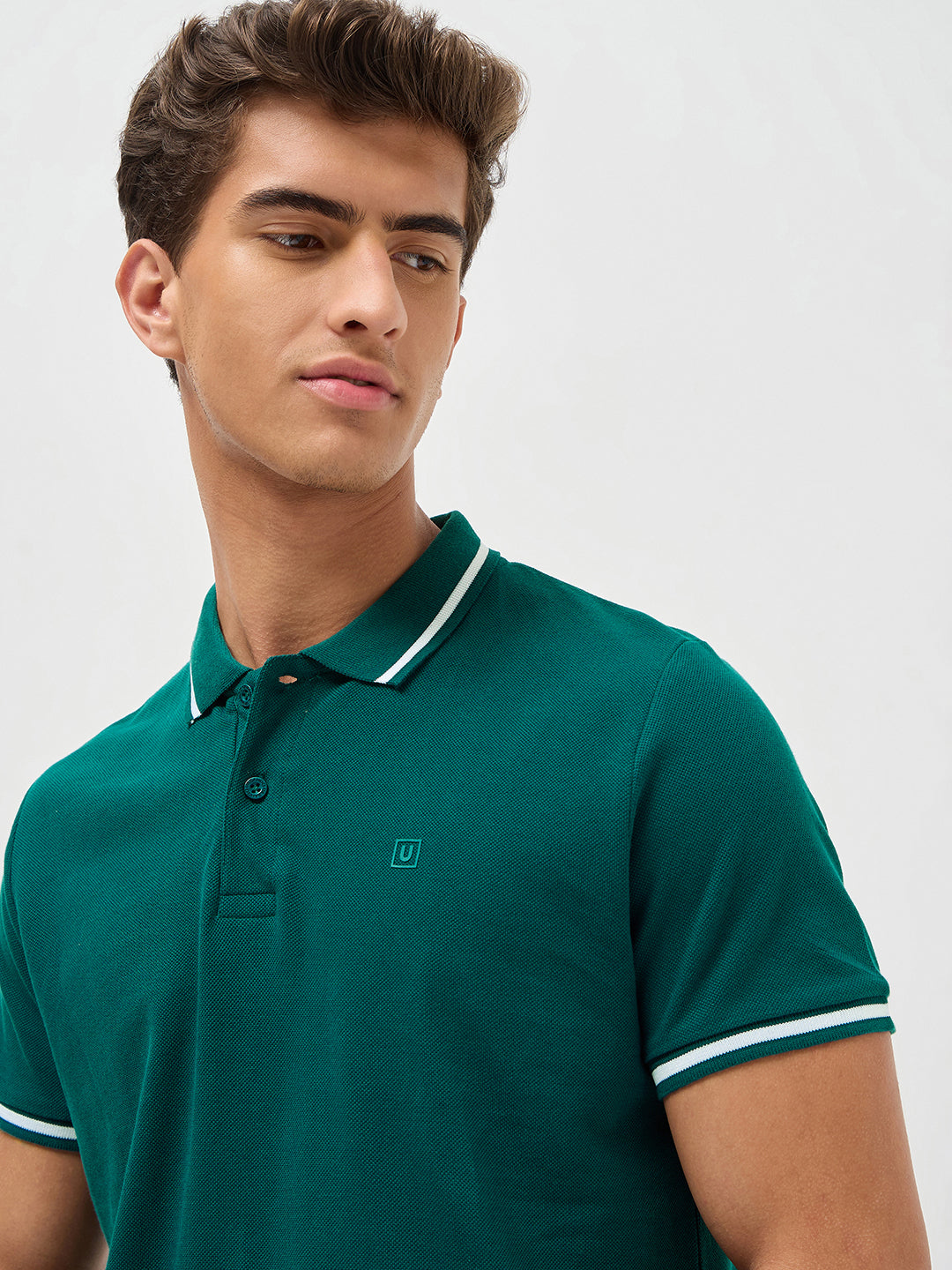 Men's Teal Green Solid Regular Fit Half Sleeve Cotton Polo T-Shirt