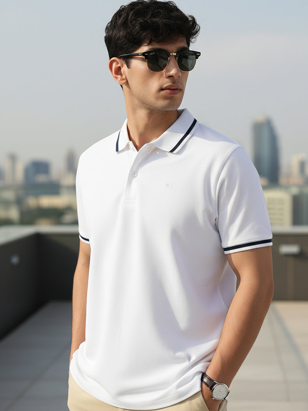 Men's White Solid Regular Fit Half Sleeve Cotton Polo T-Shirt